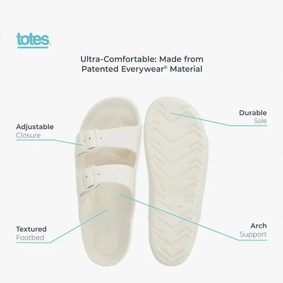 Totes women’s Lightweight Waterproof Adjustable Double Buckle Slide Sandals - Picture 2 of 8